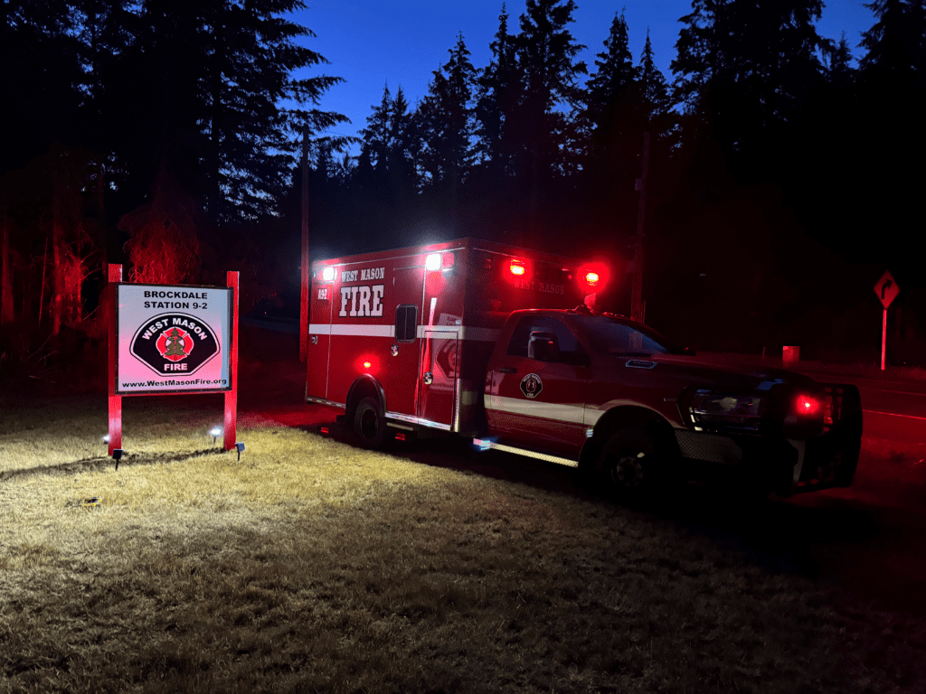 Wmf Station 9-2 Sign At Night | West Mason Fire | Mason County Fire District 16 &Amp; 9 | Onestop Northwest Llc | Onestopnw