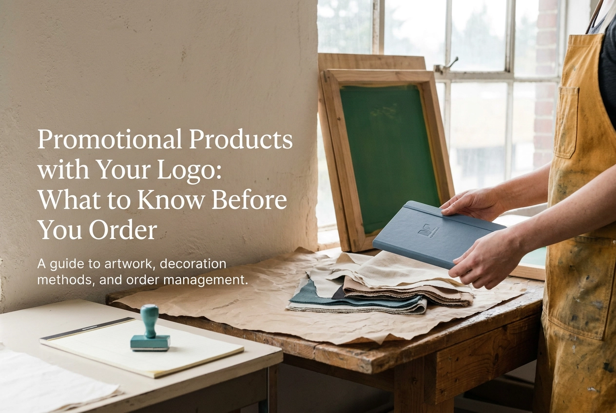Professional header image for educational tutorial: Promotional Products with Your Logo: What to Know Before ...