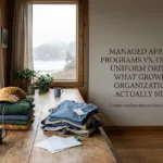 Professional header image for comparison analysis: Managed Apparel Programs vs. One-Off Uniform Orders: What...
