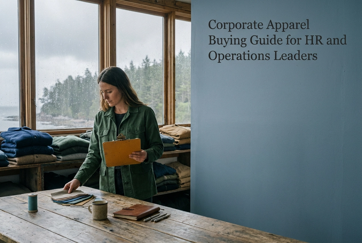 Professional header image for step-by-step guide: Corporate Apparel Buying Guide for HR and Operations Leaders